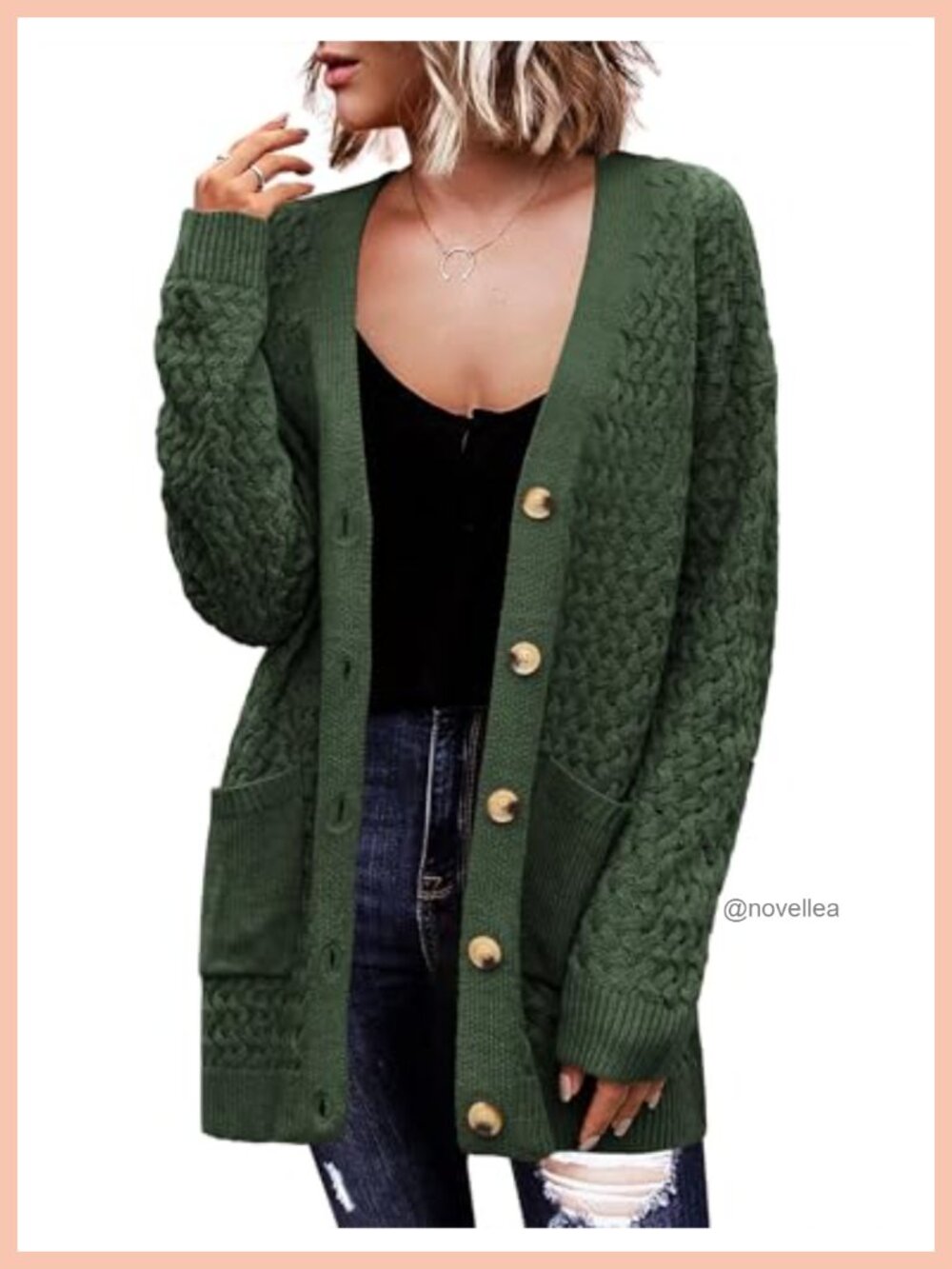 Women's Acrylic Button Down Cardigan Long Sleeve Knit Sweater with Pockets